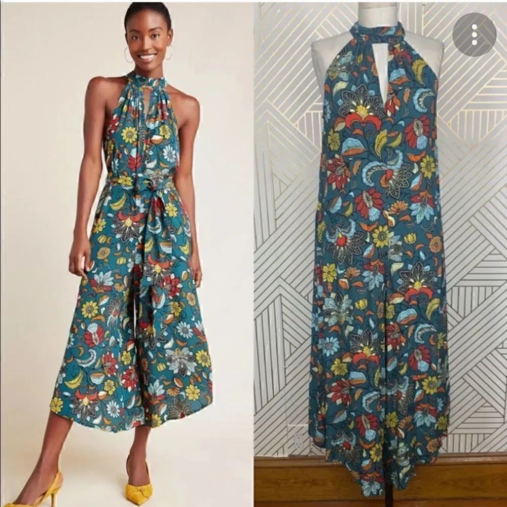 Anthropologie Geneva halter wide leg jumpsuit
